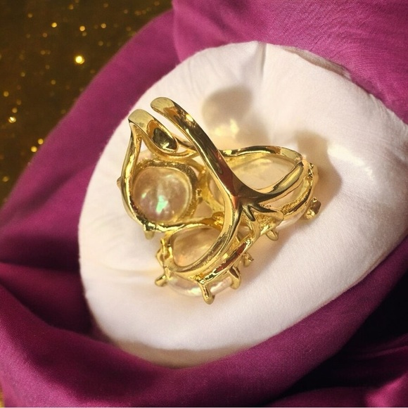 NEW Natural Freshwater Pearl GoldPlated Abstract Wrapped Adjustable Trilogy Ring - Picture 5 of 16